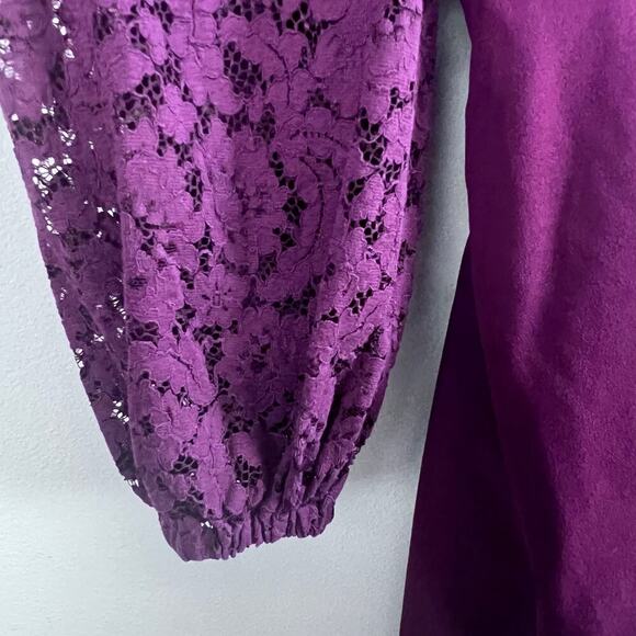 Sweetheart Neckline Burgundy Lace Long Puff Sleeve Express Mini Dress Size Large - Picture 8 of 8